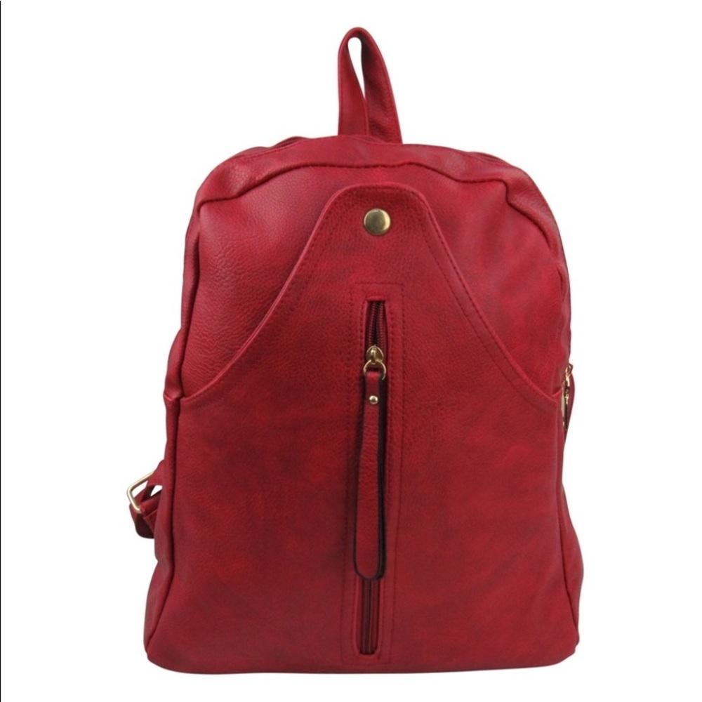 Leather Fashion Backpack with Snap Pocket